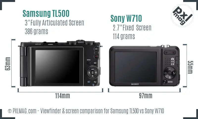 Samsung TL500 vs Sony W710 Screen and Viewfinder comparison