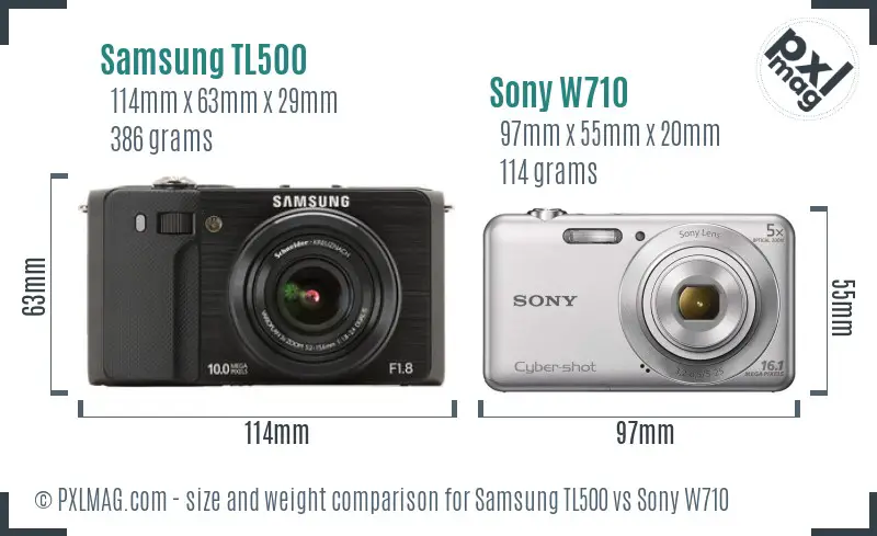 Samsung TL500 vs Sony W710 size comparison