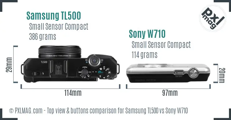 Samsung TL500 vs Sony W710 top view buttons comparison