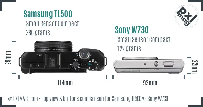 Samsung TL500 vs Sony W730 top view buttons comparison Samsung TL500 vs Sony W730 top view buttons comparison