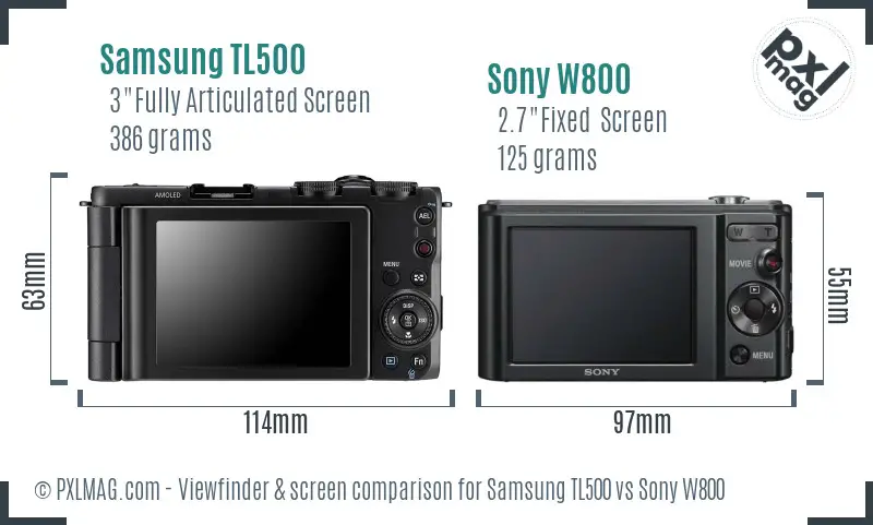 Samsung TL500 vs Sony W800 Screen and Viewfinder comparison