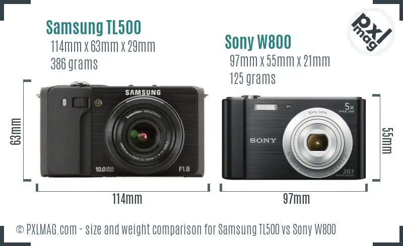 Samsung TL500 vs Sony W800 size comparison