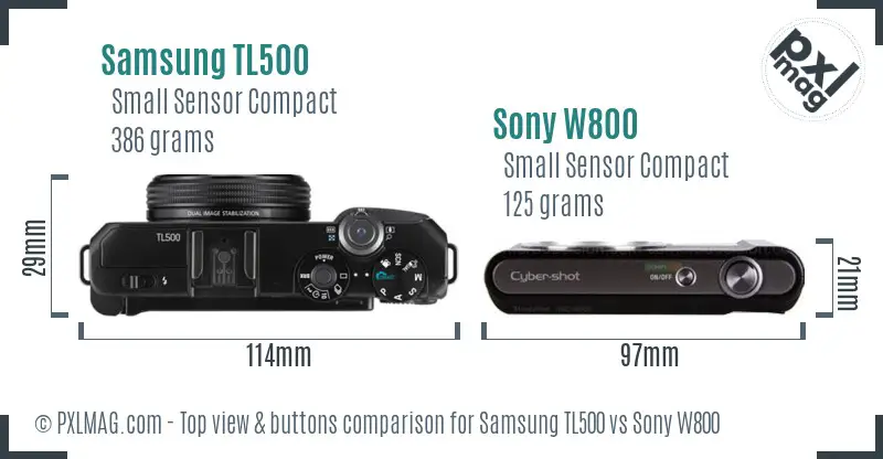 Samsung TL500 vs Sony W800 top view buttons comparison