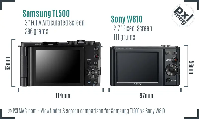 Samsung TL500 vs Sony W810 Screen and Viewfinder comparison