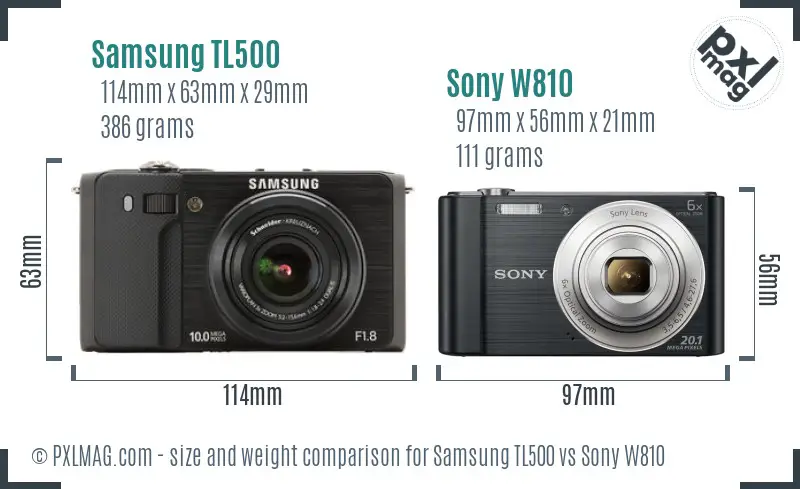 Samsung TL500 vs Sony W810 size comparison