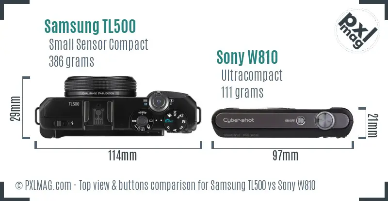 Samsung TL500 vs Sony W810 top view buttons comparison