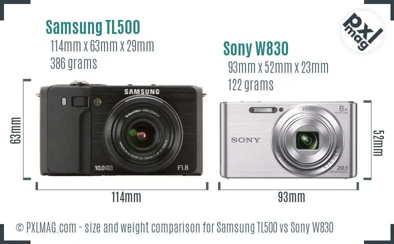 Samsung TL500 vs Sony W830 size comparison
