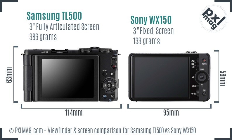 Samsung TL500 vs Sony WX150 Screen and Viewfinder comparison