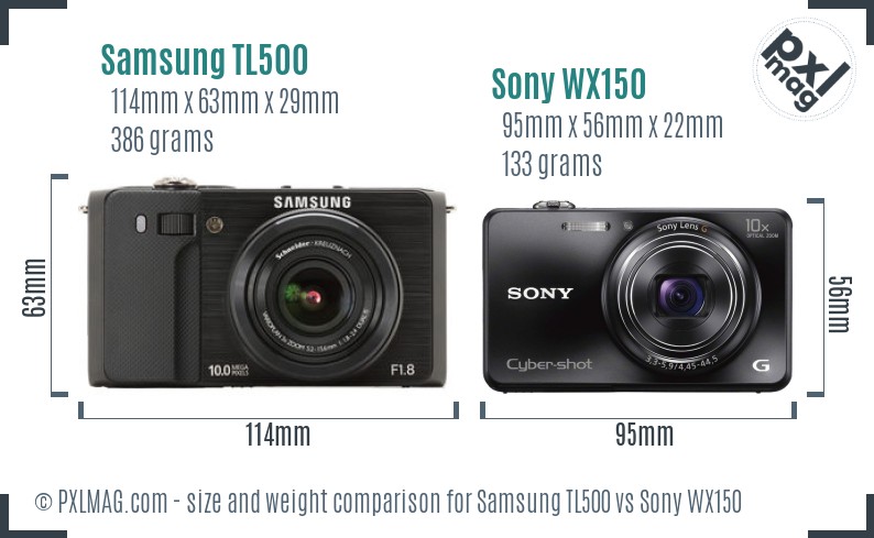 Samsung TL500 vs Sony WX150 size comparison