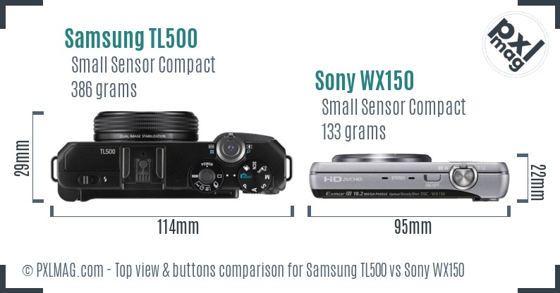 Samsung TL500 vs Sony WX150 top view buttons comparison
