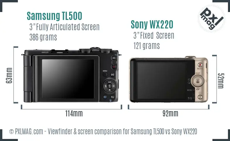 Samsung TL500 vs Sony WX220 Screen and Viewfinder comparison Samsung TL500 vs Sony WX220 Screen and Viewfinder comparison