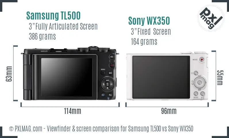 Samsung TL500 vs Sony WX350 Screen and Viewfinder comparison