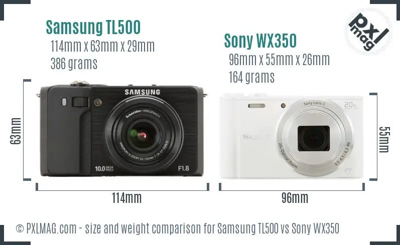 Samsung TL500 vs Sony WX350 size comparison