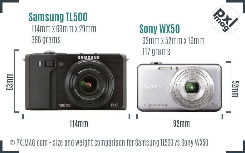 Samsung TL500 vs Sony WX50 size comparison Samsung TL500 vs Sony WX50 size comparison