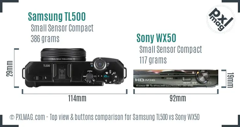 Samsung TL500 vs Sony WX50 top view buttons comparison Samsung TL500 vs Sony WX50 top view buttons comparison
