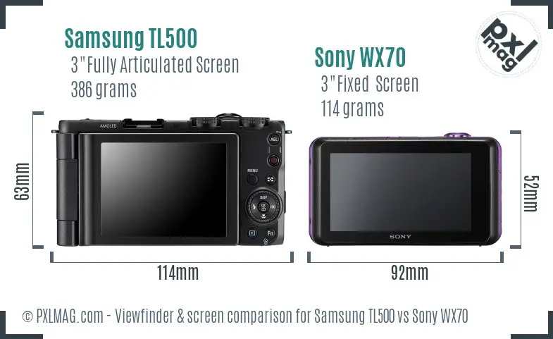Samsung TL500 vs Sony WX70 Screen and Viewfinder comparison