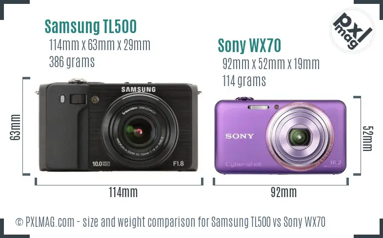 Samsung TL500 vs Sony WX70 size comparison