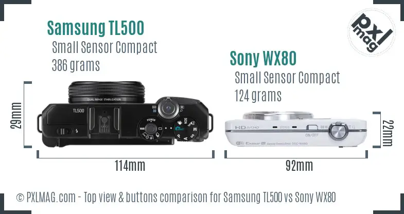 Samsung TL500 vs Sony WX80 top view buttons comparison Samsung TL500 vs Sony WX80 top view buttons comparison