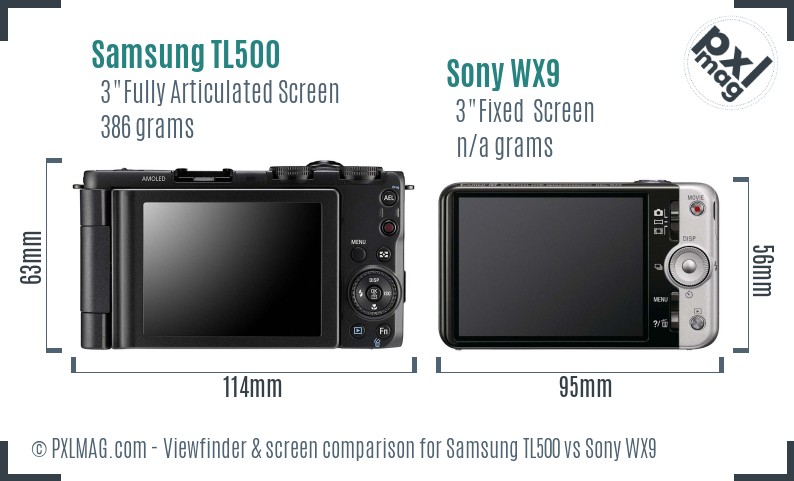 Samsung TL500 vs Sony WX9 Screen and Viewfinder comparison