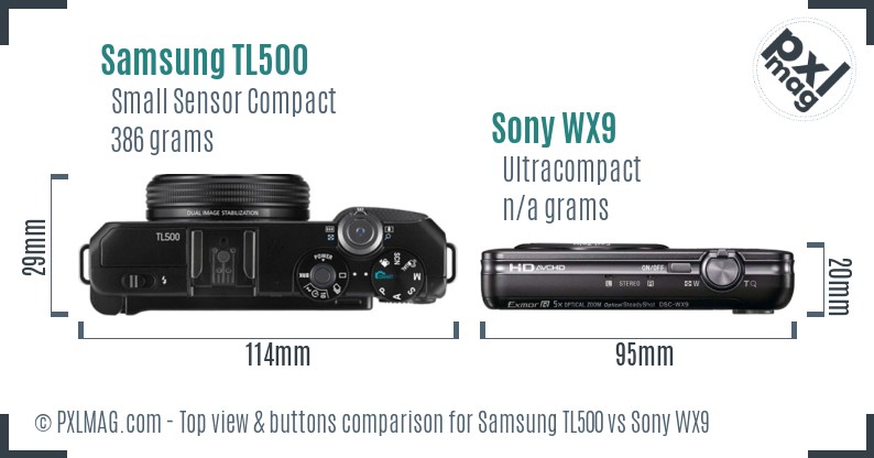 Samsung TL500 vs Sony WX9 top view buttons comparison