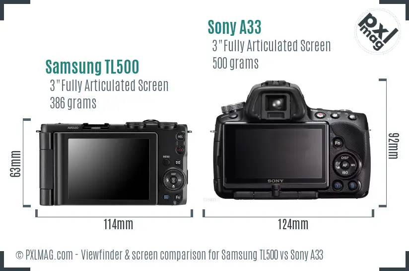 Samsung TL500 vs Sony A33 Screen and Viewfinder comparison