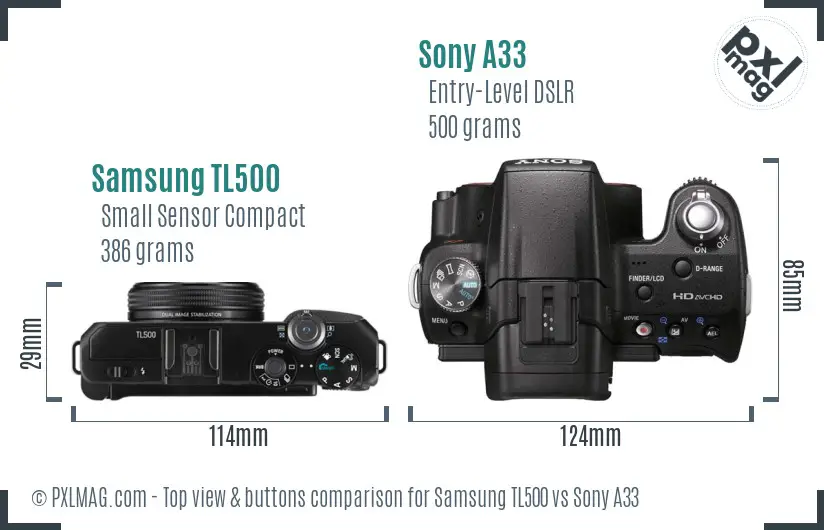 Samsung TL500 vs Sony A33 top view buttons comparison