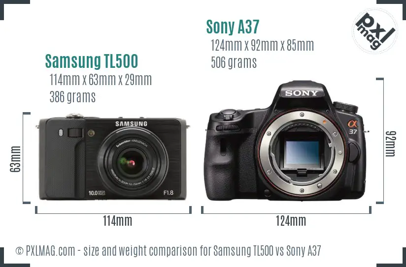 Samsung TL500 vs Sony A37 size comparison