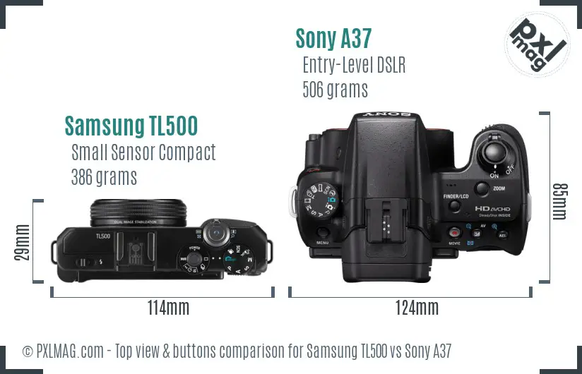 Samsung TL500 vs Sony A37 top view buttons comparison