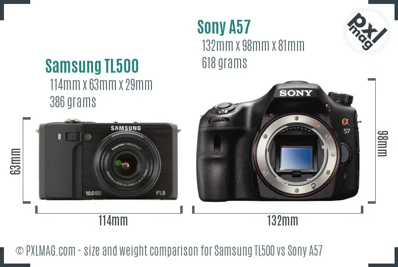 Samsung TL500 vs Sony A57 size comparison