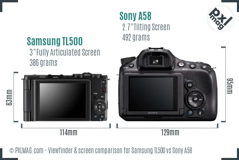 Samsung TL500 vs Sony A58 Screen and Viewfinder comparison