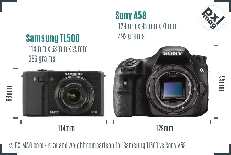 Samsung TL500 vs Sony A58 size comparison