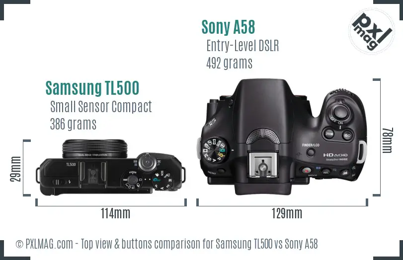 Samsung TL500 vs Sony A58 top view buttons comparison