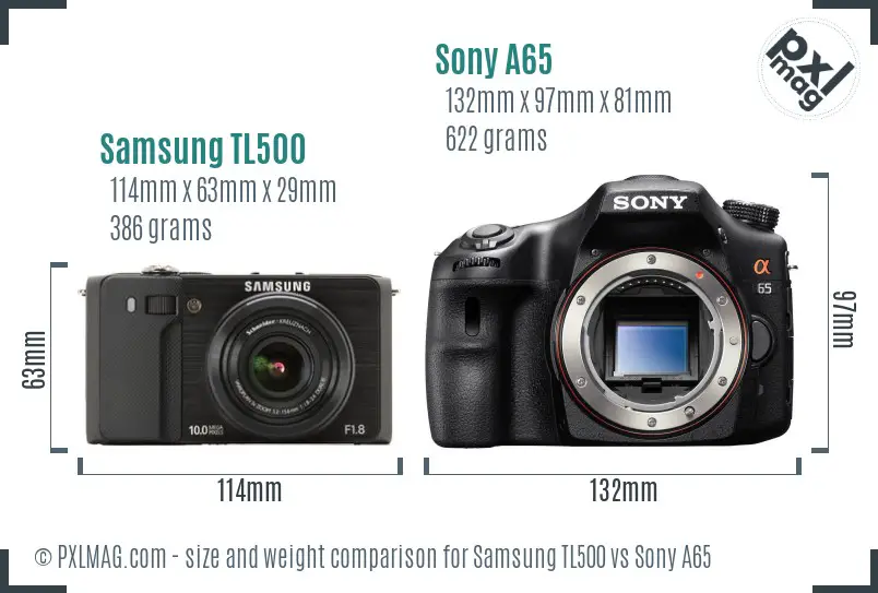 Samsung TL500 vs Sony A65 size comparison Samsung TL500 vs Sony A65 size comparison
