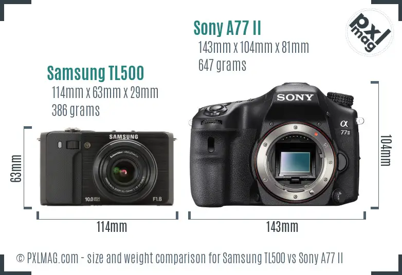 Samsung TL500 vs Sony A77 II size comparison Samsung TL500 vs Sony A77 II size comparison