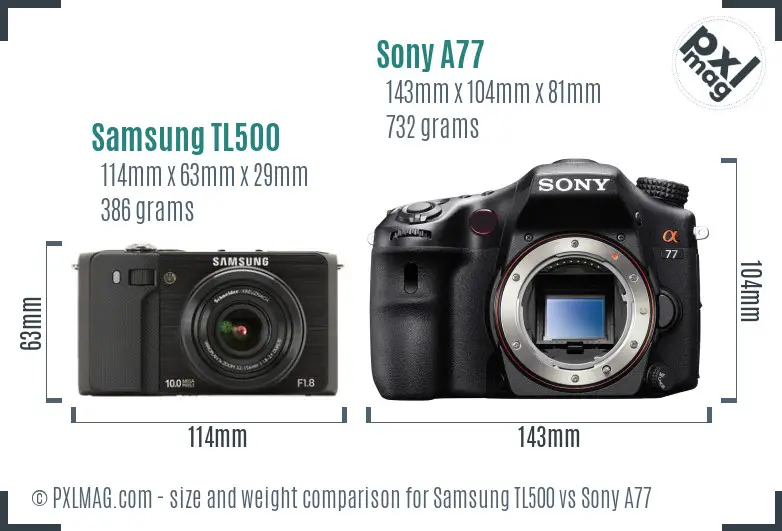 Samsung TL500 vs Sony A77 size comparison Samsung TL500 vs Sony A77 size comparison