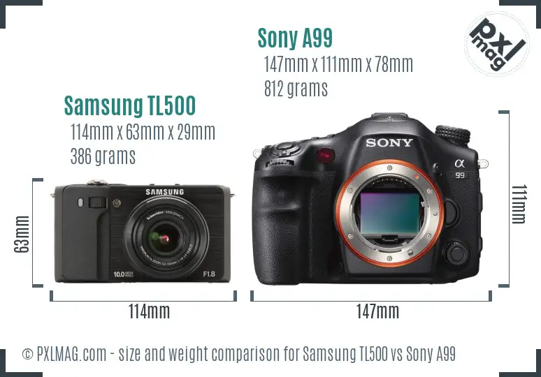Samsung TL500 vs Sony A99 size comparison Samsung TL500 vs Sony A99 size comparison