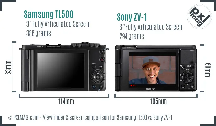 Samsung TL500 vs Sony ZV-1 Screen and Viewfinder comparison