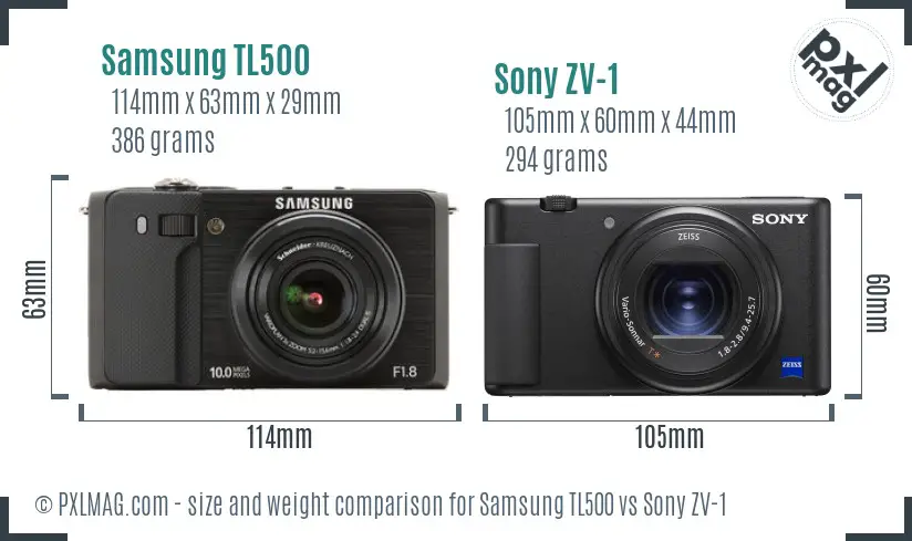 Samsung TL500 vs Sony ZV-1 size comparison Samsung TL500 vs Sony ZV-1 size comparison