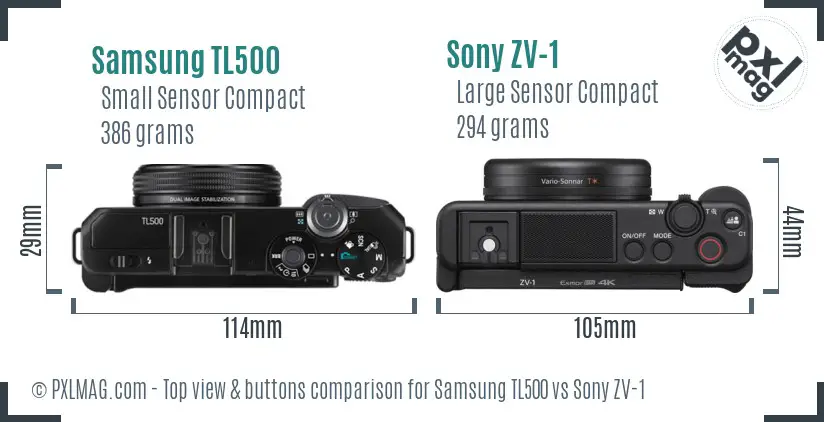 Samsung TL500 vs Sony ZV-1 top view buttons comparison