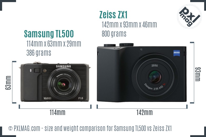 Samsung TL500 vs Zeiss ZX1 size comparison Samsung TL500 vs Zeiss ZX1 size comparison