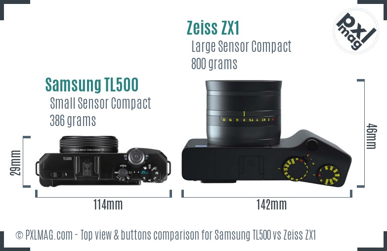 Samsung TL500 vs Zeiss ZX1 top view buttons comparison