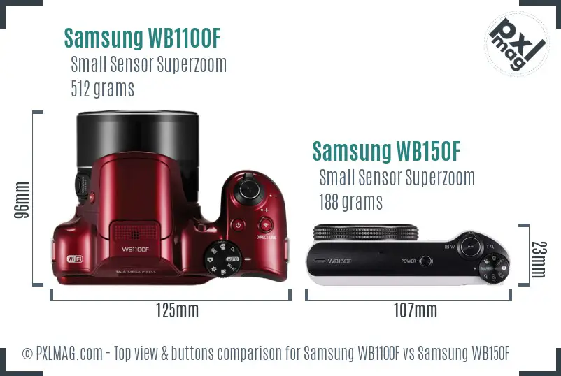 Samsung WB1100F vs Samsung WB150F top view buttons comparison