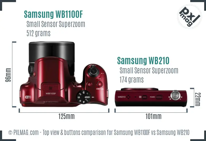 Samsung WB1100F vs Samsung WB210 top view buttons comparison