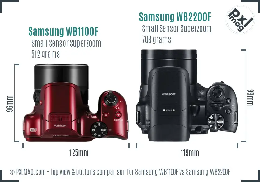 Samsung WB1100F vs Samsung WB2200F top view buttons comparison