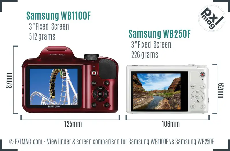 Samsung WB1100F vs Samsung WB250F Screen and Viewfinder comparison
