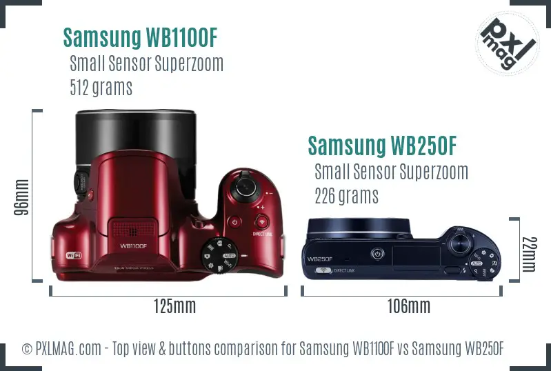 Samsung WB1100F vs Samsung WB250F top view buttons comparison
