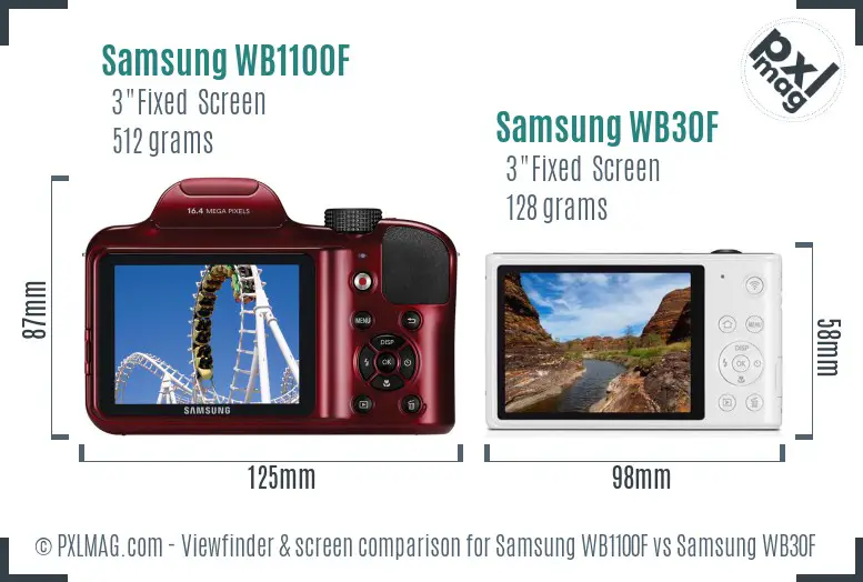 Samsung WB1100F vs Samsung WB30F Screen and Viewfinder comparison