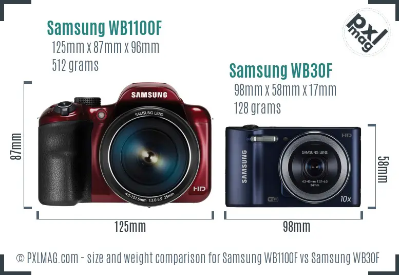 Samsung WB1100F vs Samsung WB30F size comparison