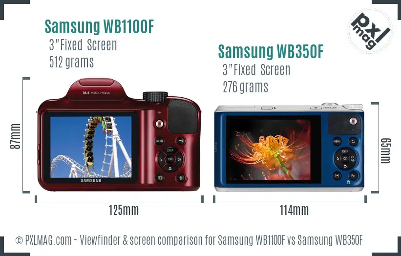 Samsung WB1100F vs Samsung WB350F Screen and Viewfinder comparison