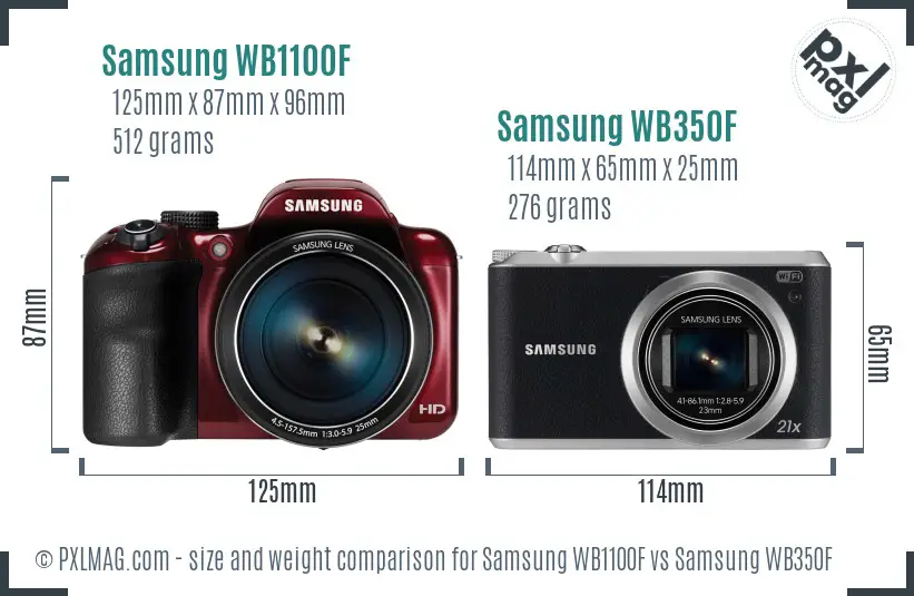Samsung WB1100F vs Samsung WB350F size comparison